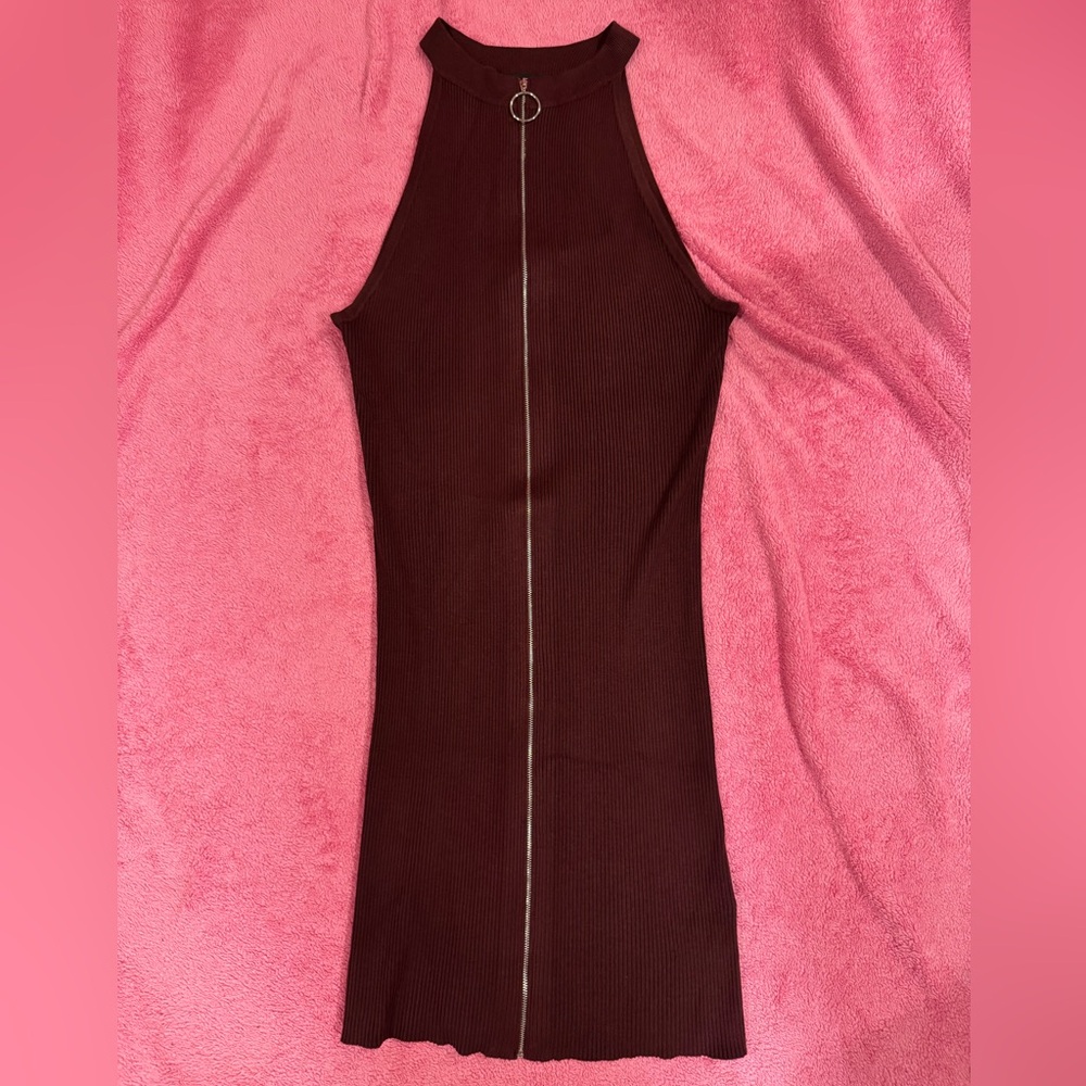 Burgundy Halter Dress with Zipper